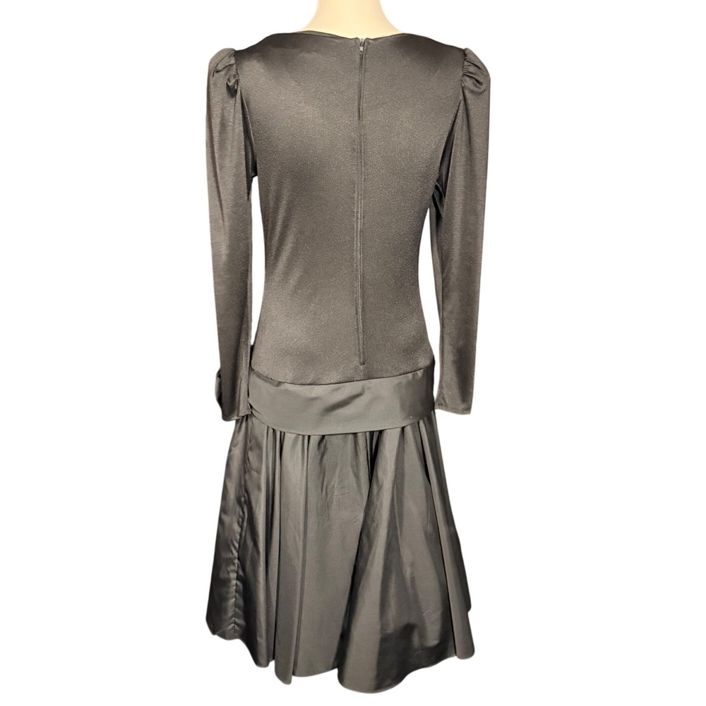 After Dark Vintage 80s Black Drop Waist Pleated Bow Cocktail Dress Size 6 glam - Picture 2 of 8